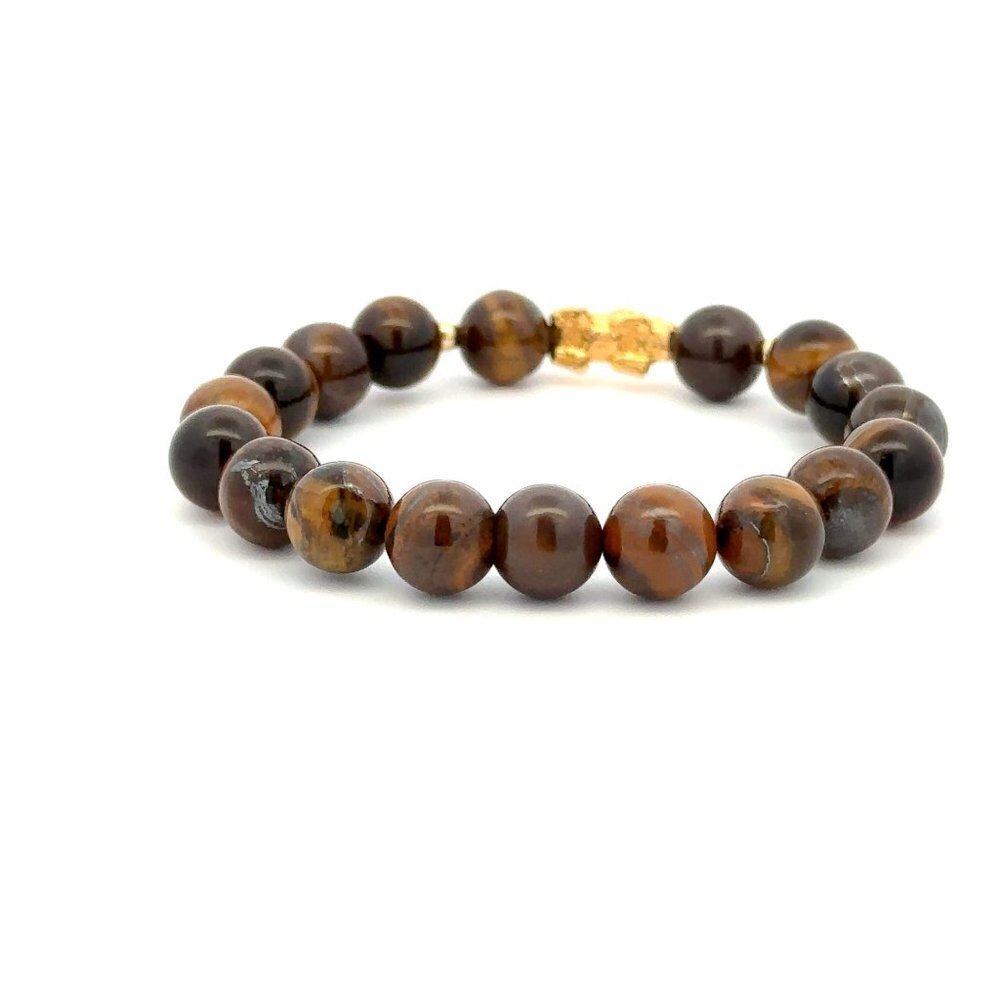 18K Gold Dragon Pixiu Piyao Lucky Charm Bead Bracelet Gemstones Tiger's Eye 8mm - Picture 4 of 8